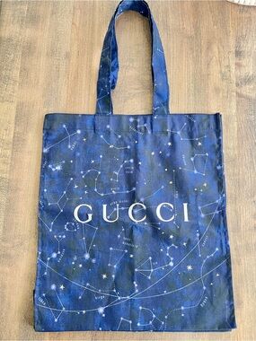 NEW large Gucci Blue purple & silver Constellation astrology cotton tote bag.